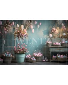 Photography Background in Fabric Flowery Living Room with Easter Eggs 2024 / Backdrop 5249