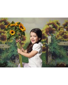 Photography Background in Fabric Scenery Grove with Fence and Sunflower / Backdrop 2078