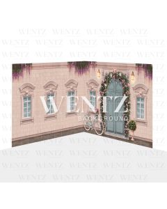 Photography Background in Fabric Pink House Facade with Flowers Set 2D / WTZ136