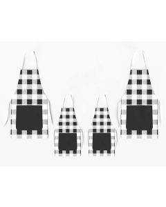 Kit 4 Christmas Family Aprons with Pocket Plaid Black and White / AW01