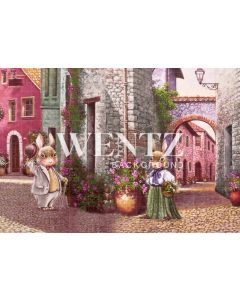 Photography Background in Fabric Village with Bunnies / Backdrop CW107