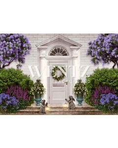 Photography Background in Fabric House Facade with Bunnies / Backdrop CW108