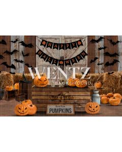 Photography Background in Fabric Halloween Pumpkin Farm / Backdrop CW158