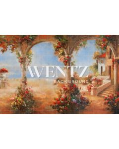 Photography Background in Fabric Flowers Village With Arches / Backdrop CW48