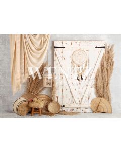 Photography Background in Fabric Boho Wall and Door with Macramé / Backdrop 2246