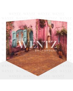 Photography Background in Fabric Pink Flowers Village Scenario 3D / WTZ117