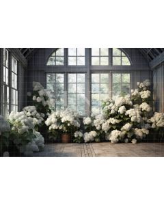 Photography Background in Fabric White Hydrangea Greenhouse / Backdrop 3634