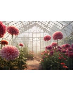 Photography Background in Fabric Pink Dahlias Greenhouse / Backdrop 3635