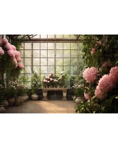 Photography Background in Fabric Pink Peonies Greenhouse / Backdrop 3637