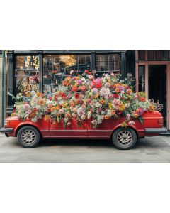 Photography Background in Fabric Valentine's Day Car with Flowers / Backdrop 6035