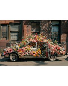 Photography Background in Fabric Valentine's Day Car with Flowers / Backdrop 6036