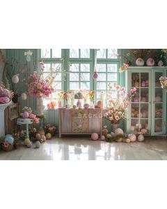 Photography Background in Fabric Easter 2024 Scenery with Flowers / Backdrop 5509
