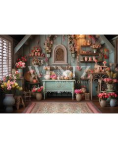 Photography Background in Fabric Easter 2024 Scenery with Flowers / Backdrop 5500