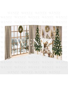 Photography Background in Fabric Christmas Living Room with Fireplace Set 2D / WTZ139