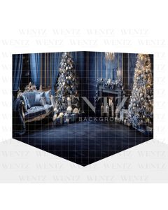 Photography Background in Fabric Blue and Gold Christmas Room Set 3D / WTZ163