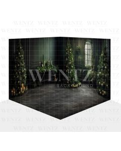 Photography Background in Fabric Green and Gold Christmas Room Set 3D / WTZ164