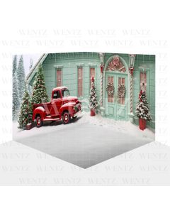 Photography Background in Fabric Christmas House Front with Car Set 3D / WTZ175