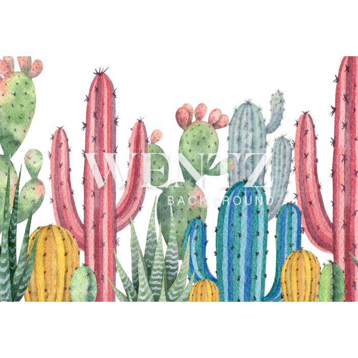 Photography Background in Fabric Colorful Cactus /  Backdrop 1688