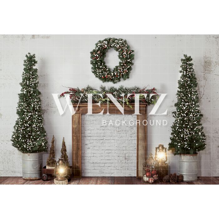 Photography Background in Fabric Christmas Fireplace / Backdrop 1940