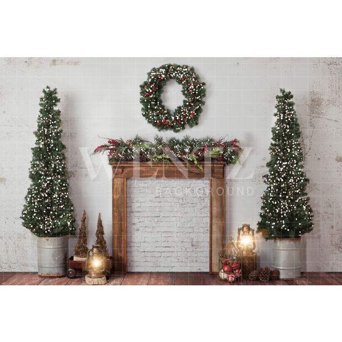 Photography Background in Fabric Christmas Fireplace / Backdrop 1940