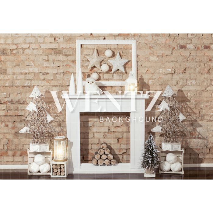 Photography Background in Fabric Christmas Fireplace / Backdrop 1965