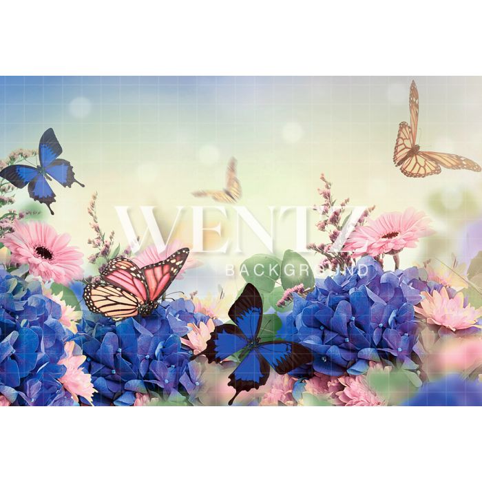 Photography Background in Fabric Butterflies and Flowers / Backdrop 2093