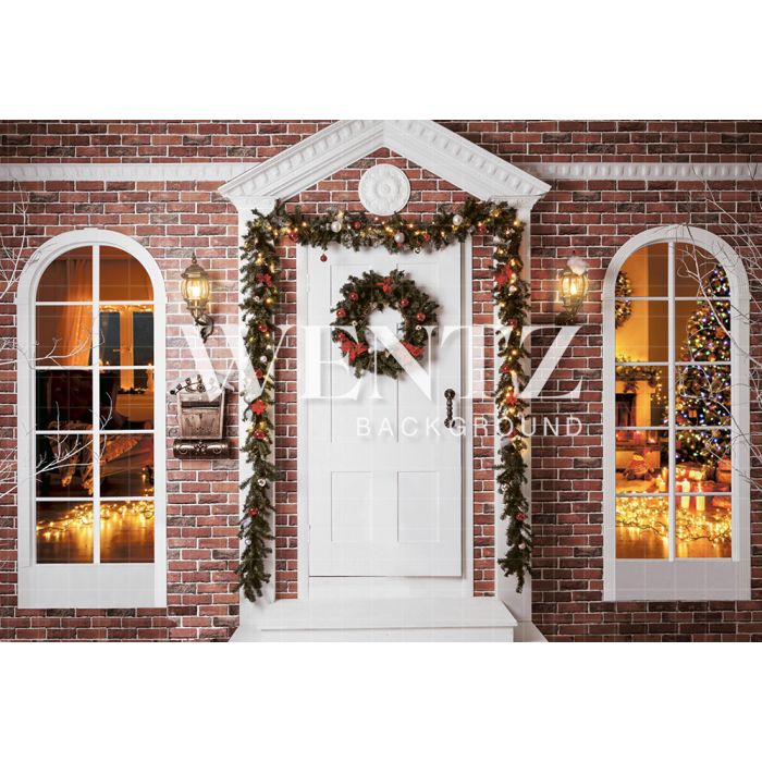 Photography Background in Fabric Christmas Facade and Door / Backdrop 2164