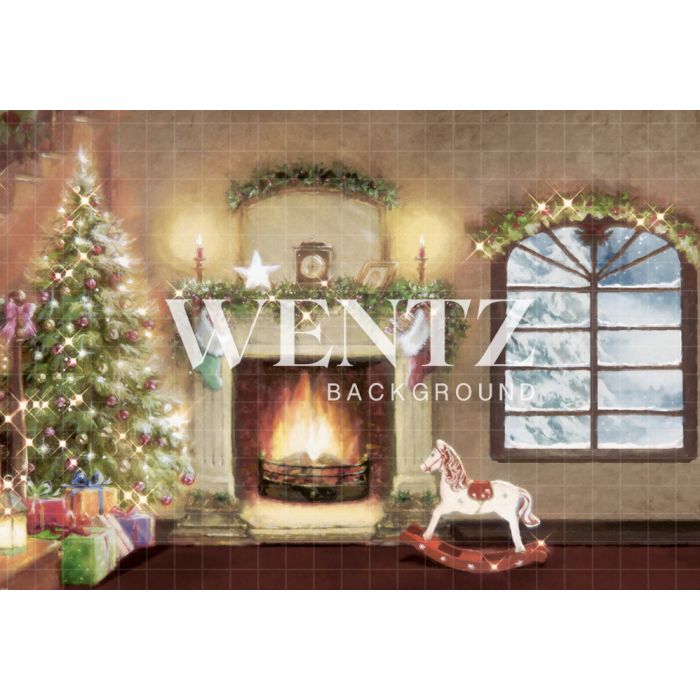 Photography Background in Fabric Christmas Room with Fireplace / Backdrop 2169