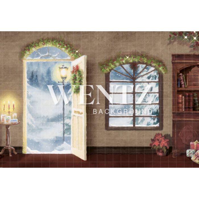 Photography Background in Fabric Christmas Room with Door / Backdrop 2170