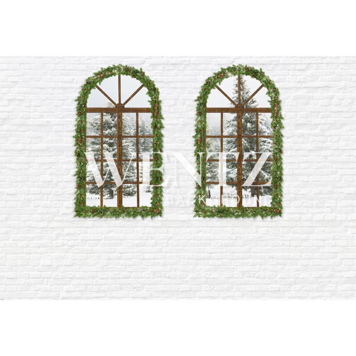 Photography Background in Fabric White Wall with Christmas Windows / Backdrop 2171