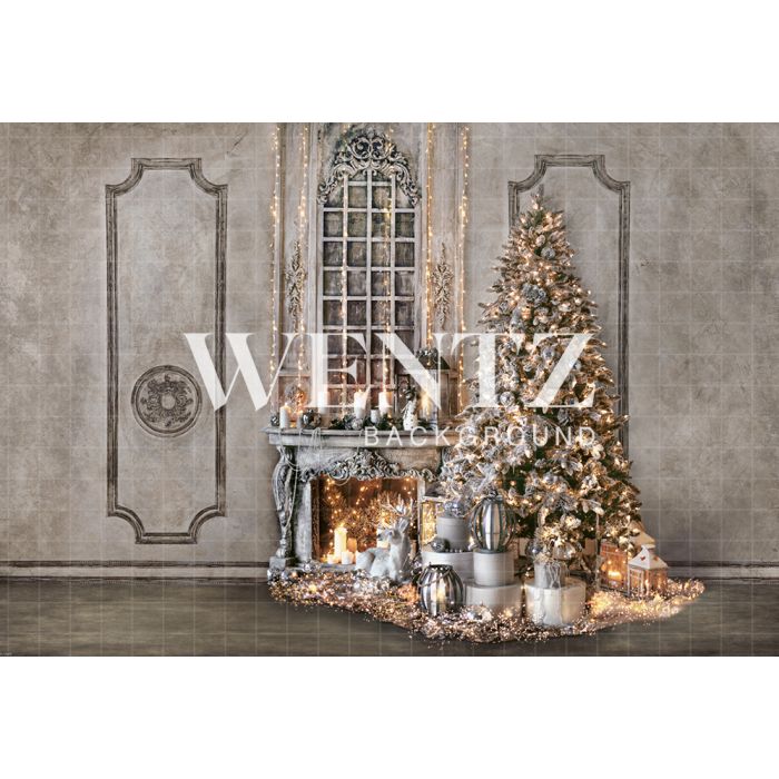 Photography Background in Fabric Christmas Room with Fireplace / Backdrop 2173