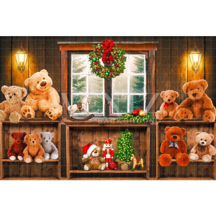 Photography Background in Fabric Christmas Room With Bears / Backdrop 2303
