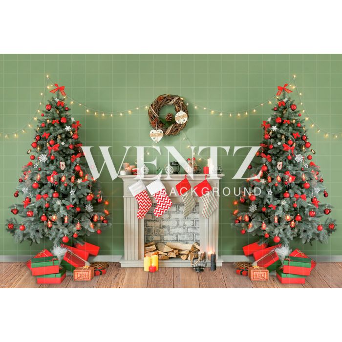 Photography Background in Fabric Green Christmas Room / Backdrop 2332