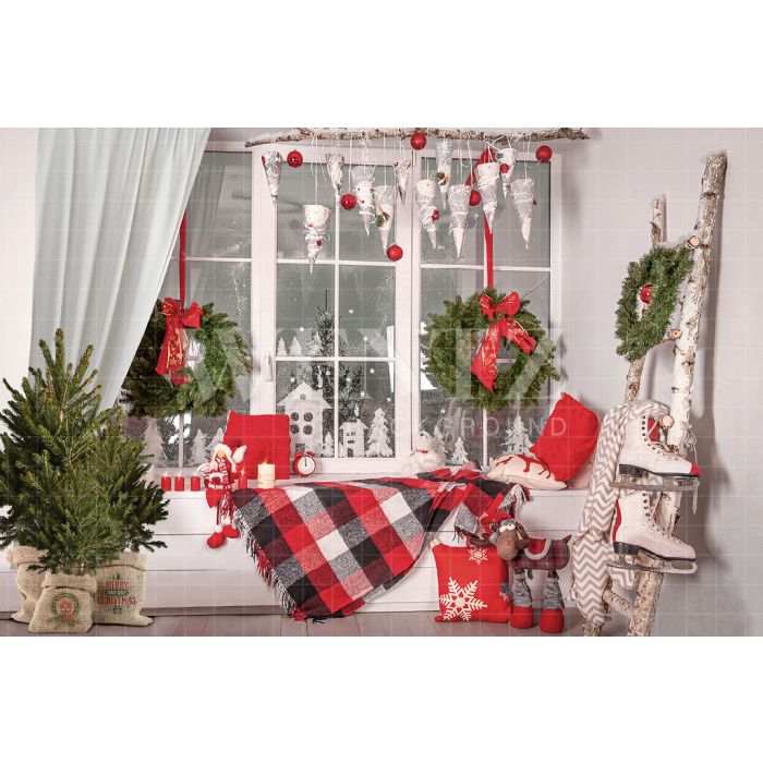 Photography Background in Fabric Christmas Room With Window / Backdrop 2352