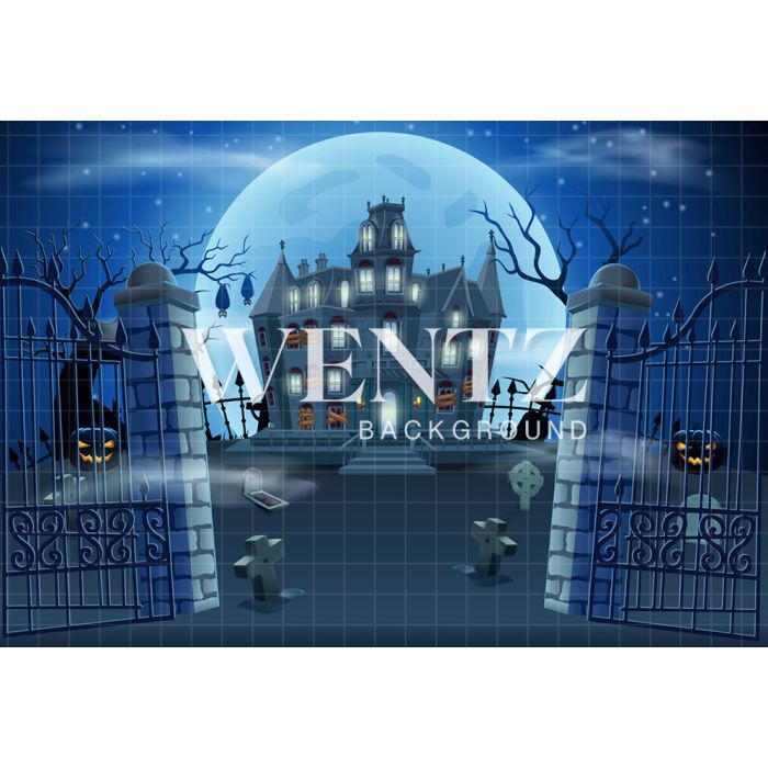 Photography Background in Fabric Halloween Haunted Cemetery / Backdrop 2354