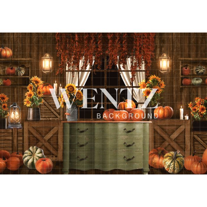 Photography Background in Fabric Fall Set With Pumpkins / Backdrop 2362