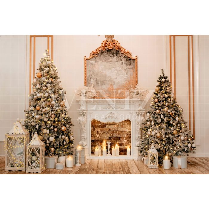 Photography Background in Fabric Christmas Room with Fireplace / Backdrop 2468