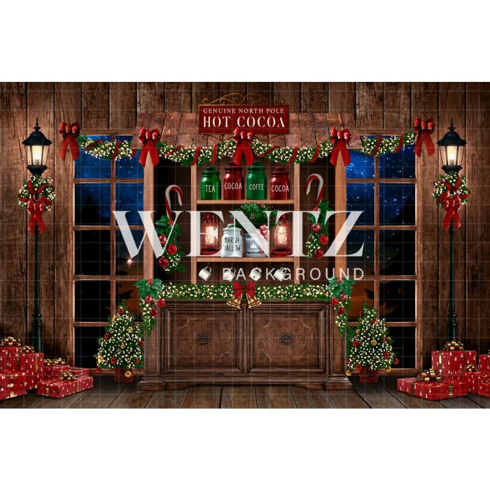 Photography Background in Fabric Christmas Hot Cocoa Corner / Backdrop 2486
