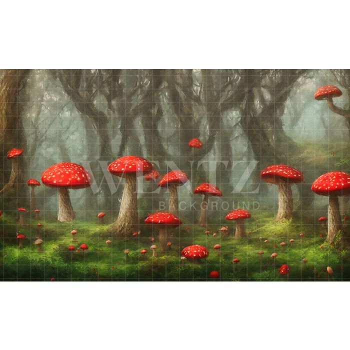Photography Background in Fabric Forest with Mushrooms / Backdrop 2525