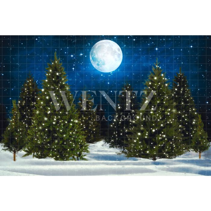 Photography Background in Fabric Christmas Pine Trees with Moon / Backdrop 2530