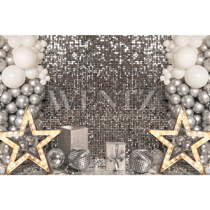 Photography Background in Fabric New Year Balloon and Stars / Backdrop 2359