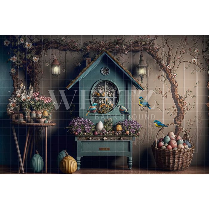 Photography Background in Fabric Easter Scenery with Birds / Backdrop 2628
