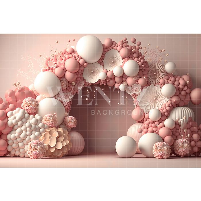Photography Background in Fabric Cake Smash Pink with Flowers / Backdrop 2646