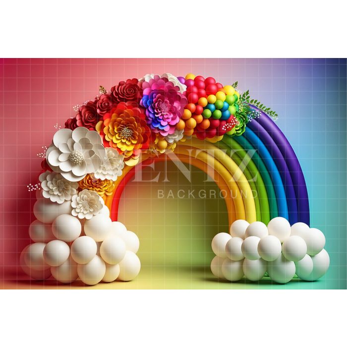 Photography Background in Fabric Cake Smash Rainbow with Flowers / Backdrop 2653