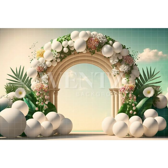 Photography Background in Fabric Cake Arch with White Balloons / Backdrop 2661