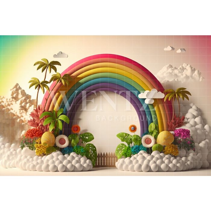 Photography Background in Fabric Cake Smash Tropical Rainbow / Backdrop 2665