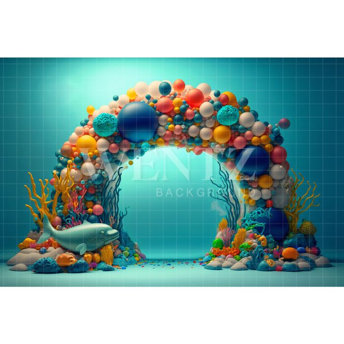 Photography Background in Fabric Cake Smash Sea with Colorful Balloons / Backdrop 2678