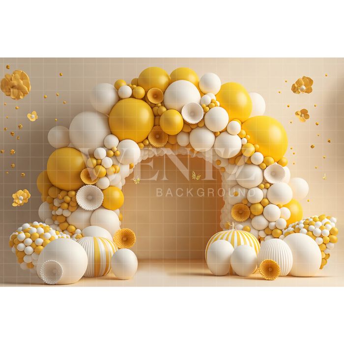 Photography Background in Fabric Cake Smash Yellow with Flowers / Backdrop 2700