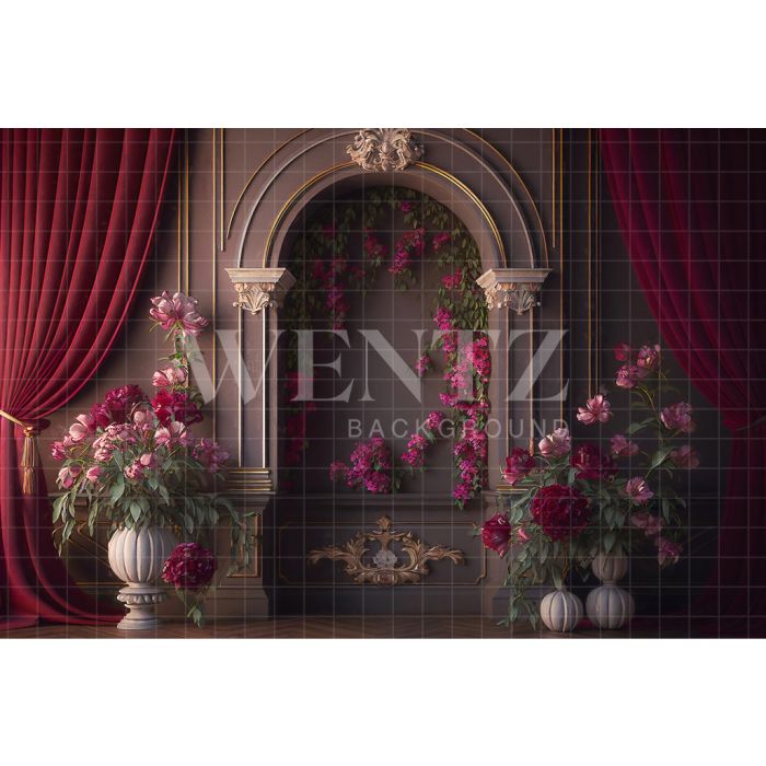 Photography Background in Fabric Marsala Scenery with Roses / Backdrop 2706