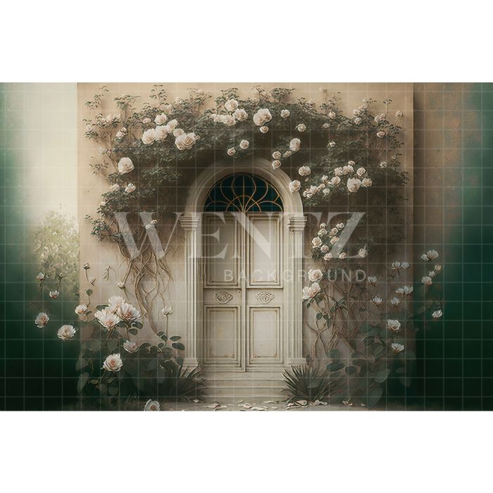Photography Background in Fabric White Door with Flowers Scenery / Backdrop 2711